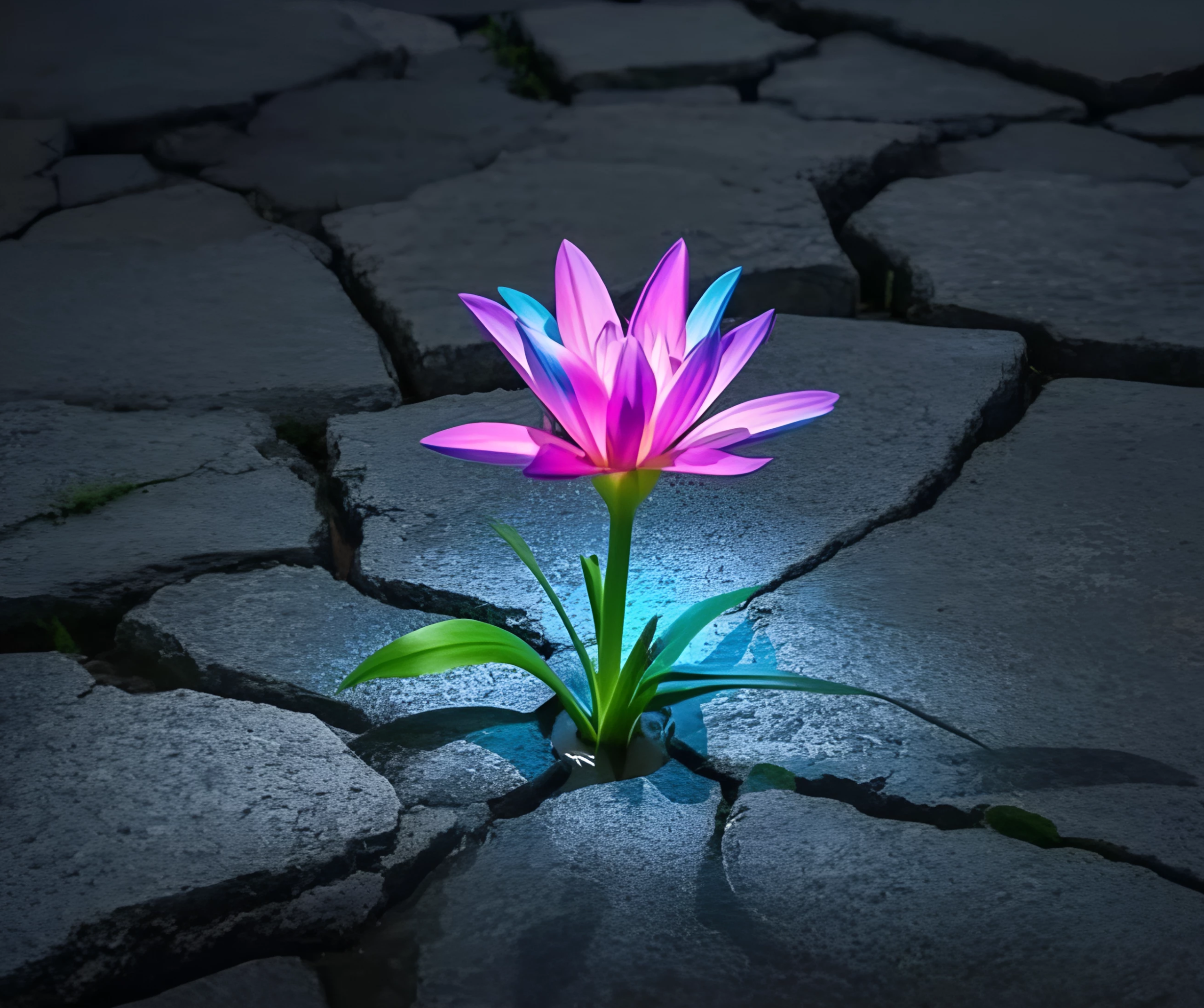 o desabrochar da graça em tempos de concreto e fissuras representado por uma flor desabrochando num concreto rachado